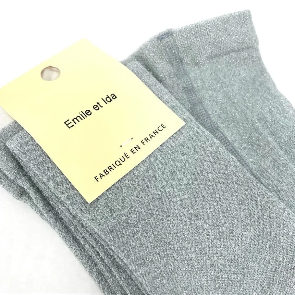 * NEW 𝅺EMILE et Ida Grey Metallic Full Foot Tights Size 12 Years Made in France